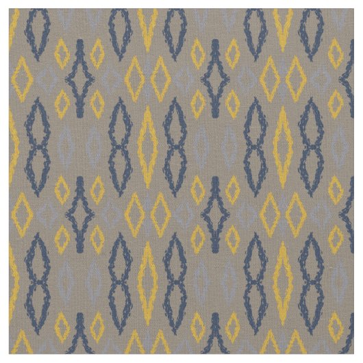 Marokkaans Ikat Blue Yellow Grey Pattern Stof (Close Up)