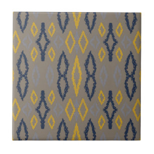 Marokkaans Ikat Blue Yellow Grey Pattern Tegeltje
