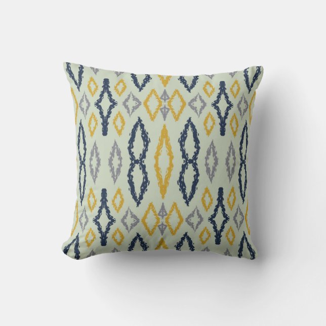 Marokkaans Ikat Blue Yellow Mint Pattern Kussen (Voorkant)