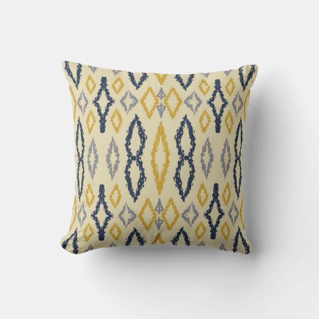 Marokkaans Ikat Blue Yellow Pattern Kussen (Voorkant)