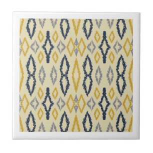 Marokkaans Ikat Blue Yellow Pattern Tegeltje