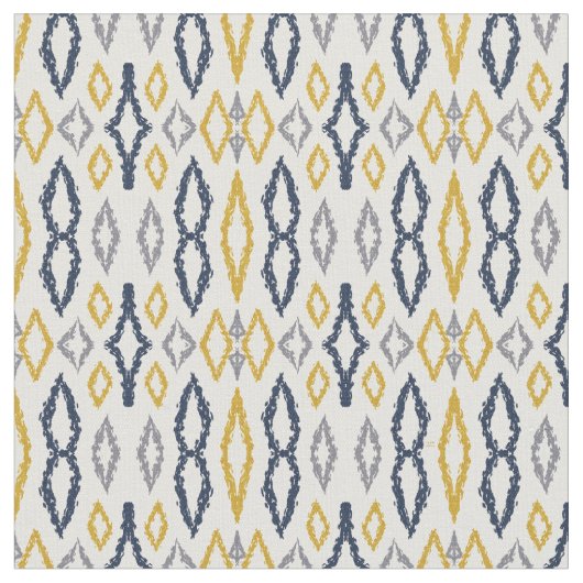 Marokkaans Ikat Blue Yellow White Pattern Stof (Close Up)