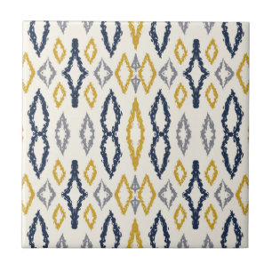 Marokkaans Ikat Blue Yellow White Pattern Tegeltje