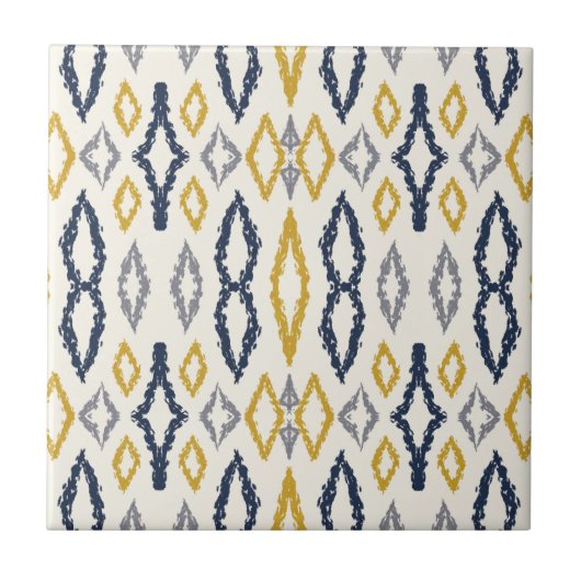 Marokkaans Ikat Blue Yellow White Pattern Tegeltje (Voorkant)