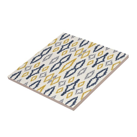 Marokkaans Ikat Blue Yellow White Pattern Tegeltje (Zijkant)