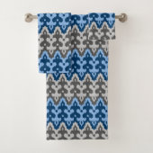 Marokkaans Ikat Damask, blauw en grijs / grijs Bad Handdoek (Insitu)