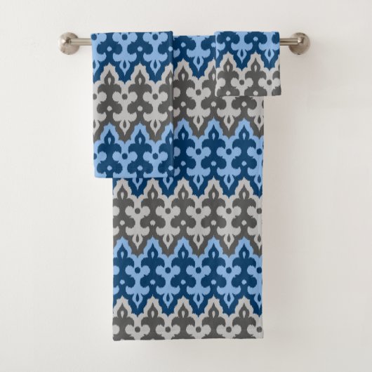 Marokkaans Ikat Damask, blauw en grijs / grijs Bad Handdoek (Insitu)