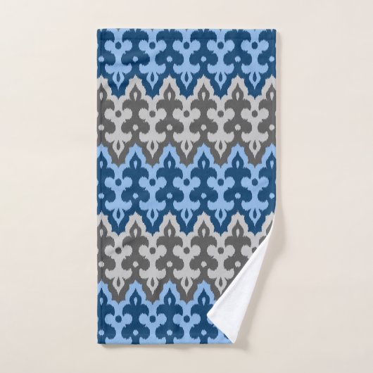 Marokkaans Ikat Damask, blauw en grijs / grijs Bad Handdoek (Handdoek)