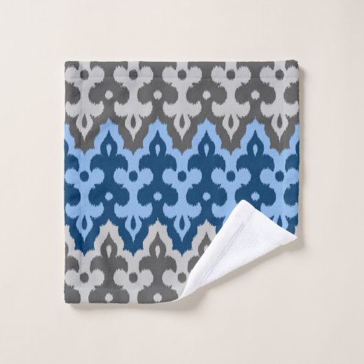 Marokkaans Ikat Damask, blauw en grijs / grijs Bad Handdoek (Wasdoekje)