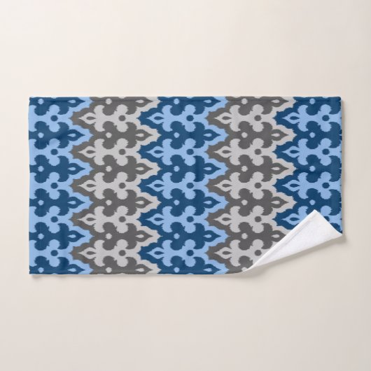 Marokkaans Ikat Damask, blauw en grijs / grijs Bad Handdoek (Handdoek)