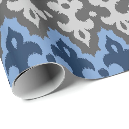 Marokkaans Ikat Damask, blauw en grijs / grijs Cadeaupapier (Rol Hoek)