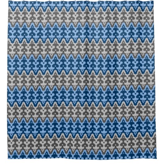 Marokkaans Ikat Damask, blauw en grijs / grijs Douchegordijn (Voorkant)