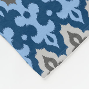 Marokkaans Ikat Damask, blauw en grijs / grijs Fleece Deken