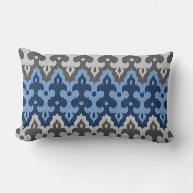 Marokkaans Ikat Damask, blauw en grijs / grijs Kussen (Voorkant)