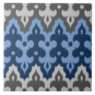 Marokkaans Ikat Damask, blauw en grijs / grijs Tegeltje