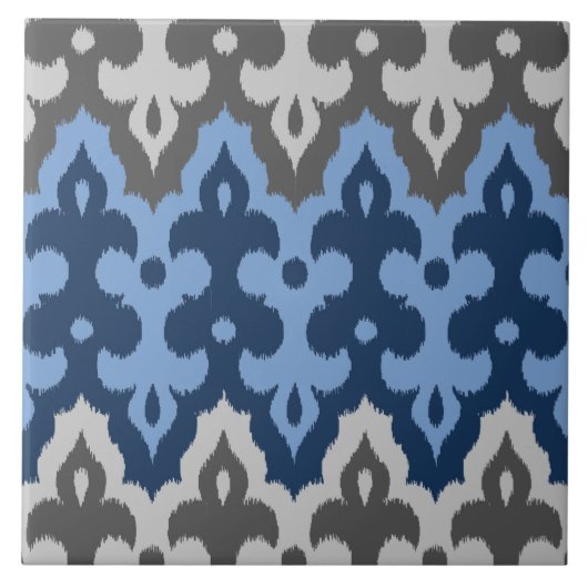 Marokkaans Ikat Damask, blauw en grijs / grijs Tegeltje (Voorkant)