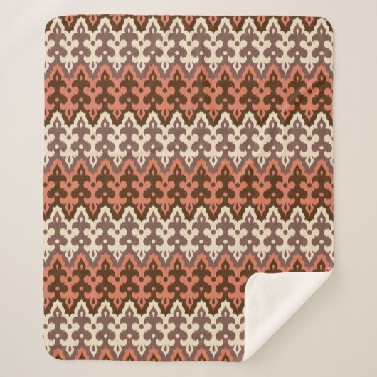 Marokkaans Ikat Damask, Brown, Cream Taupe & Rust Sherpa Deken (Voorkant)