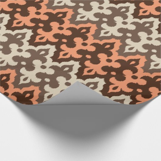 Marokkaans Ikat Damask, Brown, Taupe & Coral Cadeaupapier (Hoek)