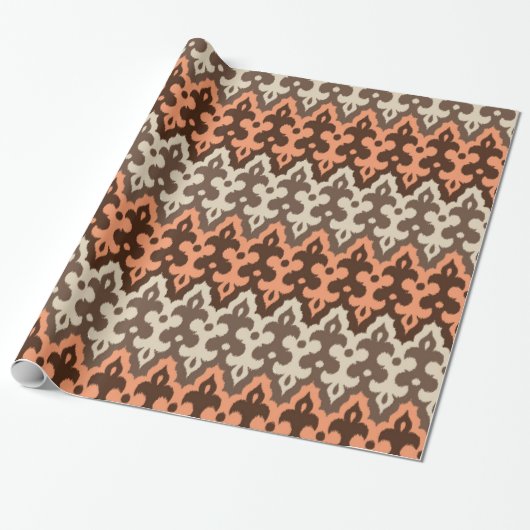 Marokkaans Ikat Damask, Brown, Taupe & Coral Cadeaupapier (Uitgerold)