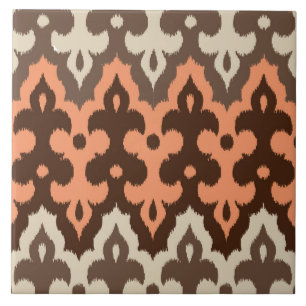 Marokkaans Ikat Damask, Brown, Taupe & Coral Tegeltje