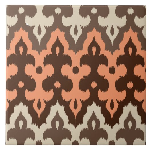 Marokkaans Ikat Damask, Brown, Taupe & Coral Tegeltje (Voorkant)