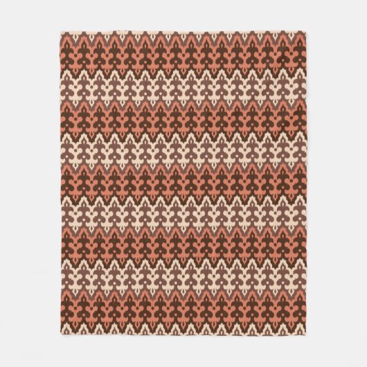 Marokkaans Ikat Damask, Brown, Taupe & Rust Fleece Deken (Voorkant)