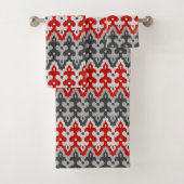 Marokkaans Ikat Damask, Graphite Grey en Red Bad Handdoek (Insitu)