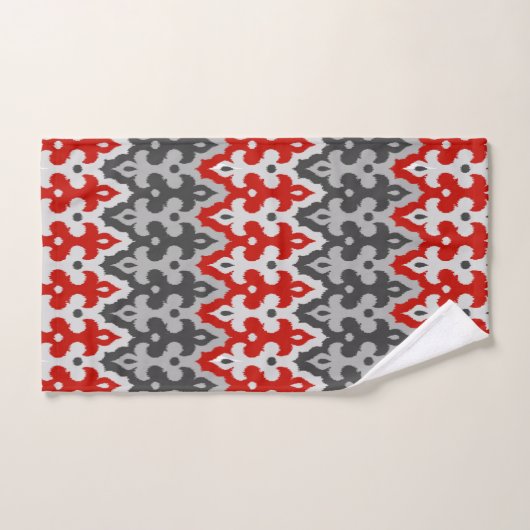 Marokkaans Ikat Damask, Graphite Grey en Red Bad Handdoek (Handdoek)