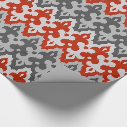 Marokkaans Ikat Damask, Graphite Grey en Red Cadeaupapier (Hoek)