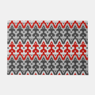 Marokkaans Ikat Damask, Graphite Grey en Red Deurmat