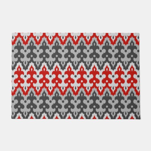 Marokkaans Ikat Damask, Graphite Grey en Red Deurmat (Voorkant)
