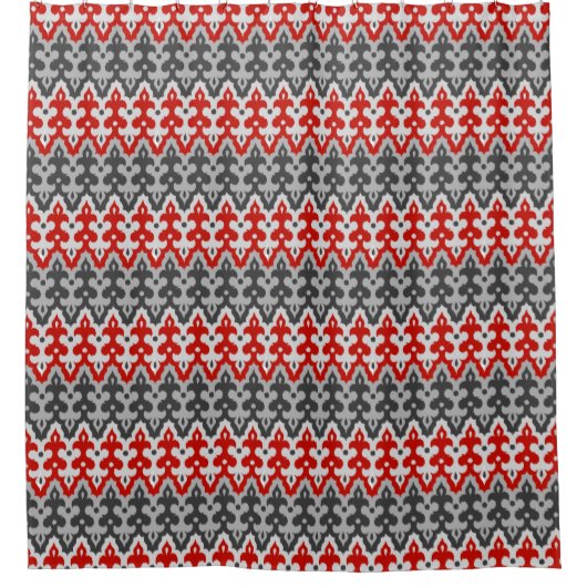 Marokkaans Ikat Damask, Graphite Grey en Red Douchegordijn (Voorkant)