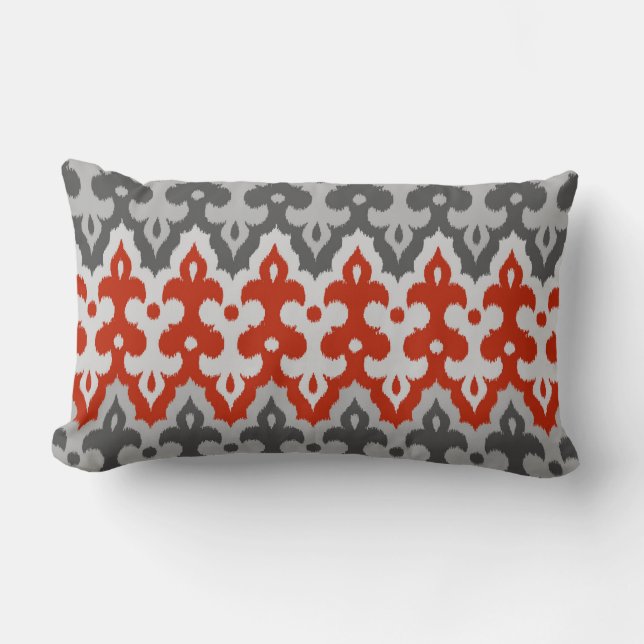 Marokkaans Ikat Damask, Graphite Grey en Red Kussen (Voorkant)