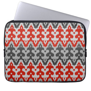 Marokkaans Ikat Damask, Graphite Grey en Red Laptop Sleeve