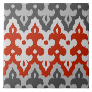 Marokkaans Ikat Damask, Graphite Grey en Red Tegeltje