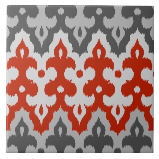 Marokkaans Ikat Damask, Graphite Grey en Red Tegeltje (Voorkant)