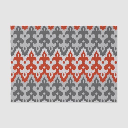 Marokkaans Ikat Damask, Graphite Grey en Red Tissuepapier (Voorkant)