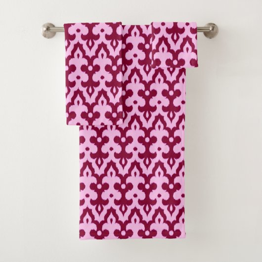 Marokkaans Ikat Damask Pattern, Bourgogne en roze Bad Handdoek (Insitu)