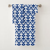 Marokkaans Ikat Damask Pattern, Cobalt Blue en Whi Bad Handdoek (Insitu)