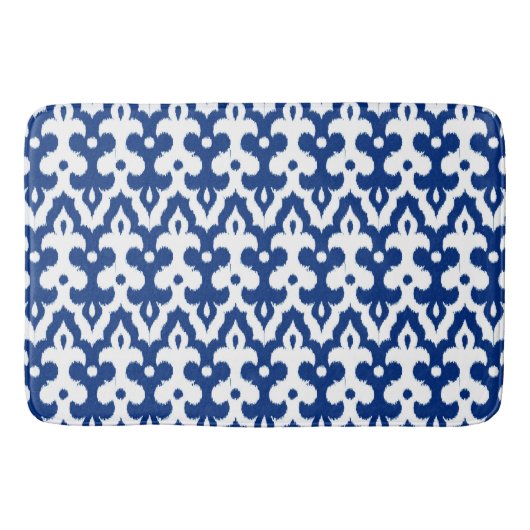 Marokkaans Ikat Damask Pattern, Cobalt Blue en Whi Badmat (Voorkant)
