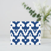 Marokkaans Ikat Damask Pattern, Cobalt Blue en Whi Briefkaart (Staand voorkant)