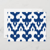 Marokkaans Ikat Damask Pattern, Cobalt Blue en Whi Briefkaart (Voorkant / Achterkant)
