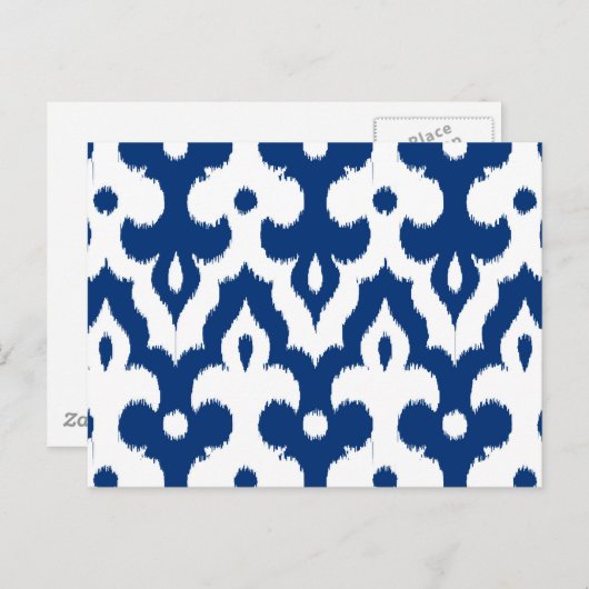 Marokkaans Ikat Damask Pattern, Cobalt Blue en Whi Briefkaart (Voorkant / Achterkant)