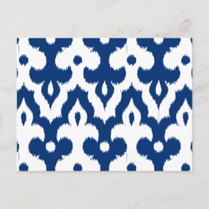 Marokkaans Ikat Damask Pattern, Cobalt Blue en Whi Briefkaart