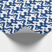 Marokkaans Ikat Damask Pattern, Cobalt Blue en Whi Cadeaupapier (Hoek)