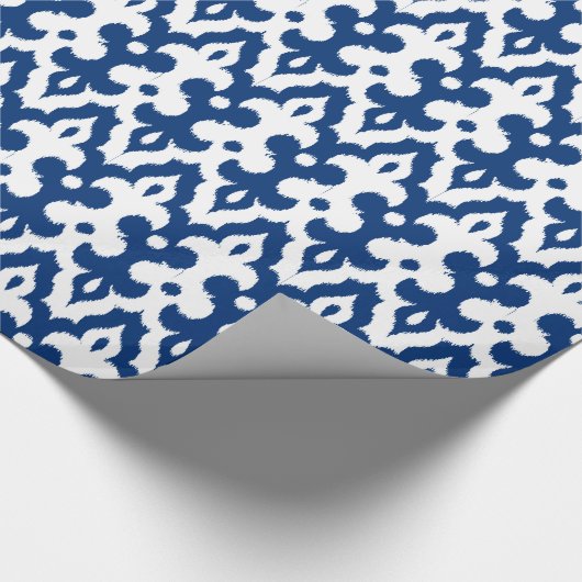 Marokkaans Ikat Damask Pattern, Cobalt Blue en Whi Cadeaupapier (Hoek)