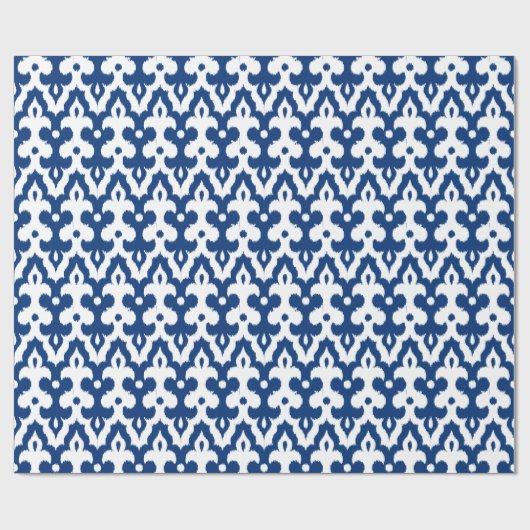 Marokkaans Ikat Damask Pattern, Cobalt Blue en Whi Cadeaupapier (Vlak)