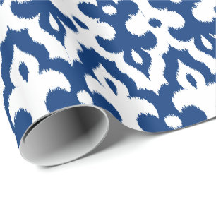 Marokkaans Ikat Damask Pattern, Cobalt Blue en Whi Cadeaupapier
