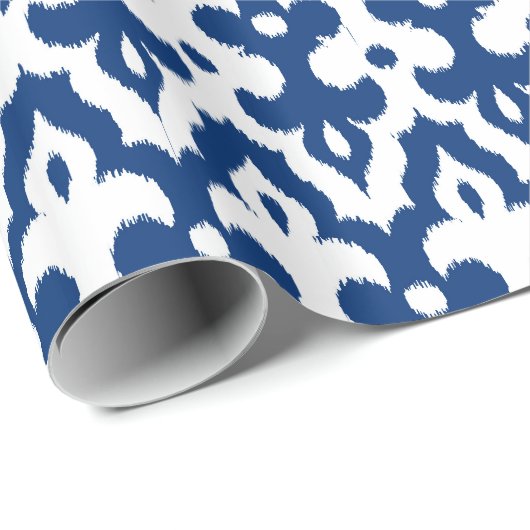 Marokkaans Ikat Damask Pattern, Cobalt Blue en Whi Cadeaupapier (Rol Hoek)