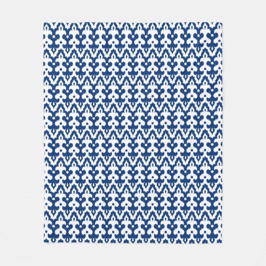 Marokkaans Ikat Damask Pattern, Cobalt Blue en Whi Fleece Deken (Voorkant)